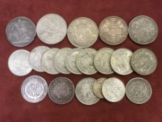 TUB OF MAINLY GB SILVER COINS, CROWNS WITH 1821, 1935, 1937, DOUBLE FLORINS 1887, 1890,