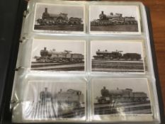 ALBUM WITH A COLLECTION RAILWAY ENGINE POSTCARDS, OFFICIALS WITH GWR, FURNESS, ETC.