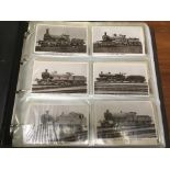 ALBUM WITH A COLLECTION RAILWAY ENGINE POSTCARDS, OFFICIALS WITH GWR, FURNESS, ETC.