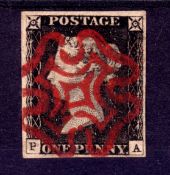 GB: 1840 1d BLACK PLATE 2 PA FINE USED, FOUR MARGINS,