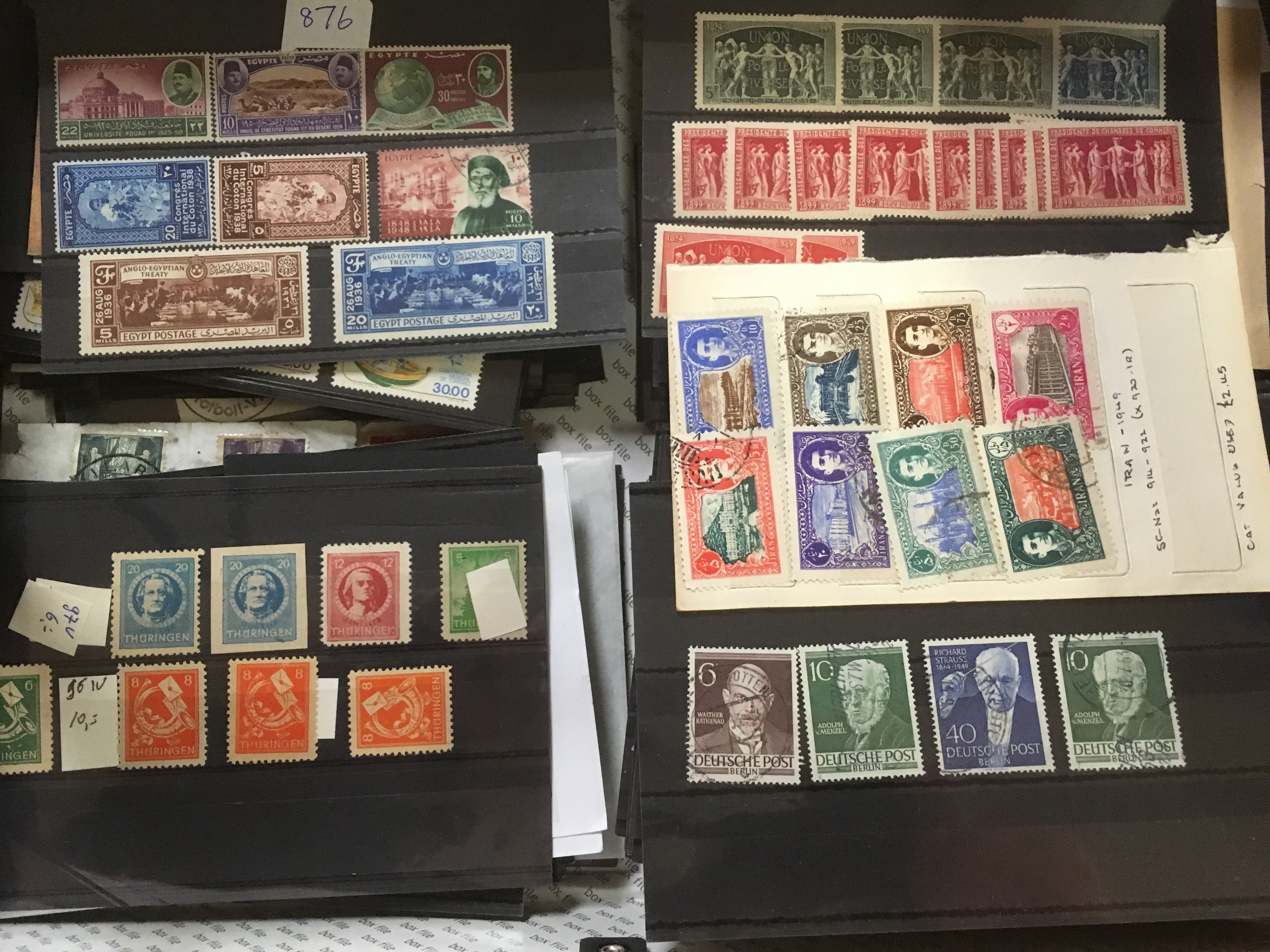 FILE BOX FOREIGN ON LEAVES AND STOCKCARDS, MUCH EUROPE WITH BELGIUM, ALBANIA, FRANCE, HONDRAS, - Image 5 of 5
