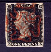 GB: 1840 1d BLACK PLATE 1b KE FINE USED FOUR MARGINS,