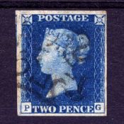 GB: 1840 2d BLUE PLATE 2 PG FINE USED, FOUR MARGINS,