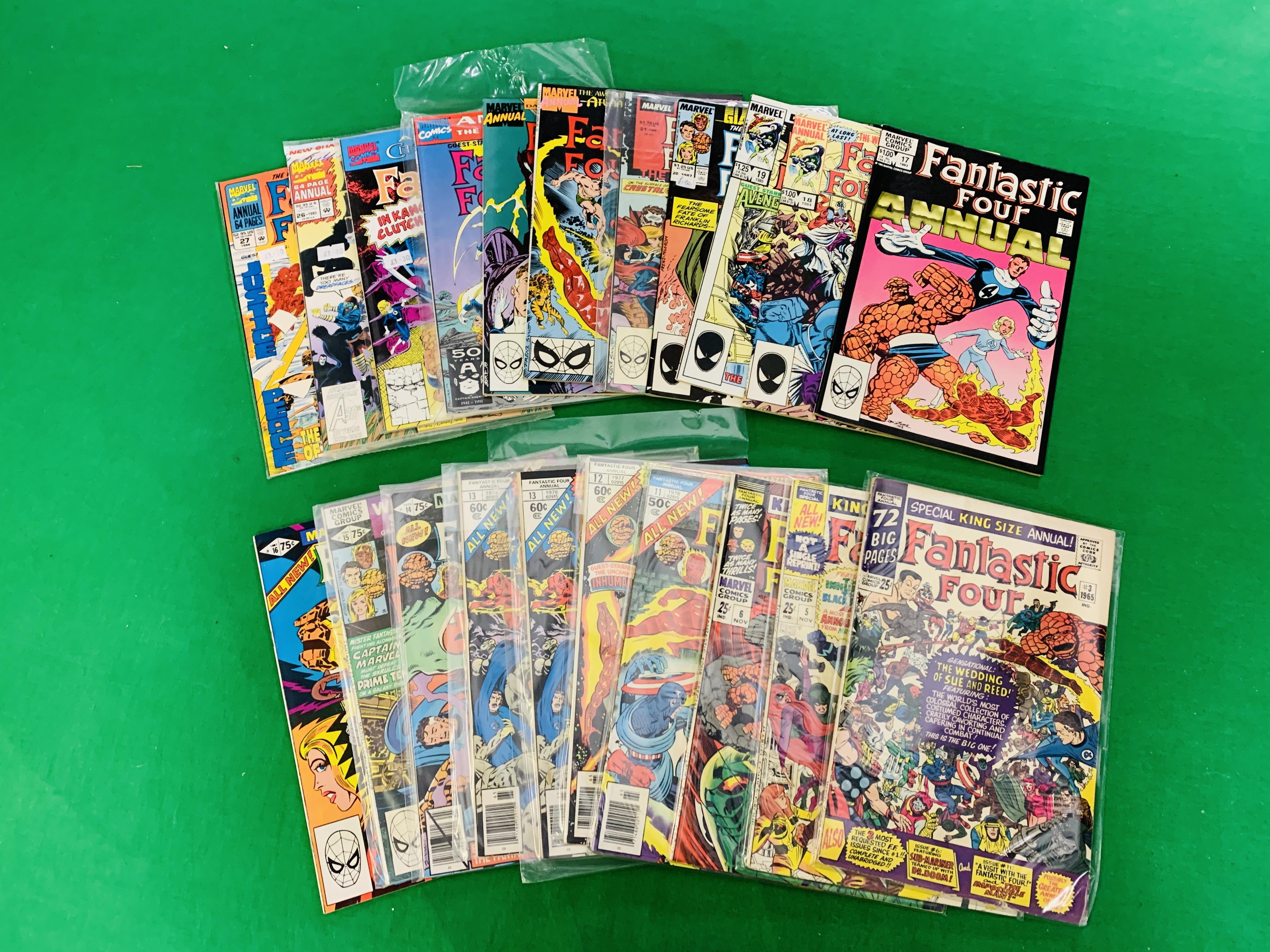 MARVEL COMICS FANTASTIC FOUR KINGSIZE ANNUALS NO. 3, 5 - 6, 11 - 27 FROM 1965.