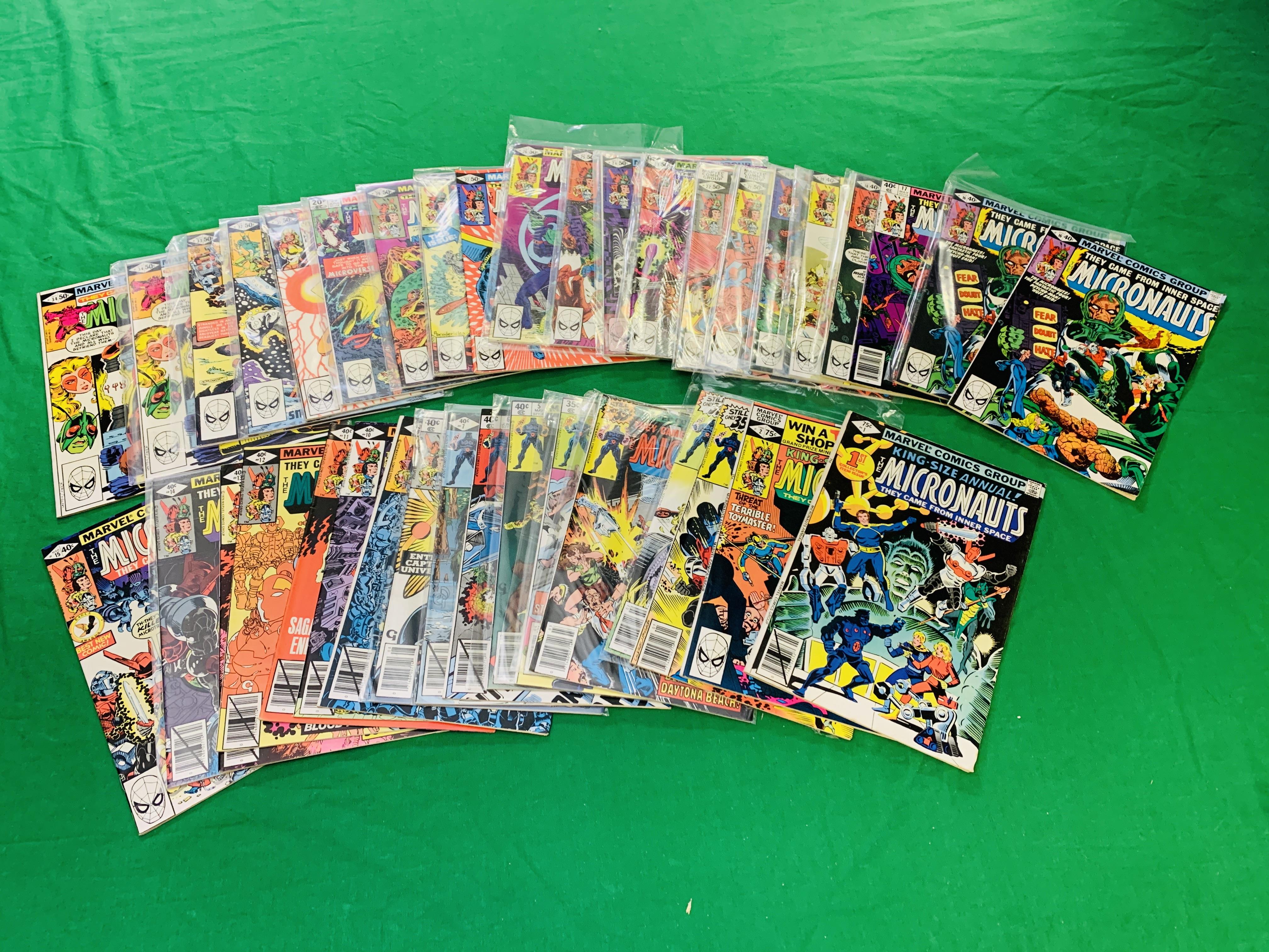 MARVEL COMICS THE MICRONAUTS NO. 1 - 59 FROM 1979. NO. 18 - 19, 21, 37, 53, 57 HAVE RUSTY STAPLES.