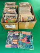 2 BOXES OF VARIOUS VINTAGE MARVEL AND DC COMICS ALL IN EXTREMELY POOR CONDITION TO INCLUDE