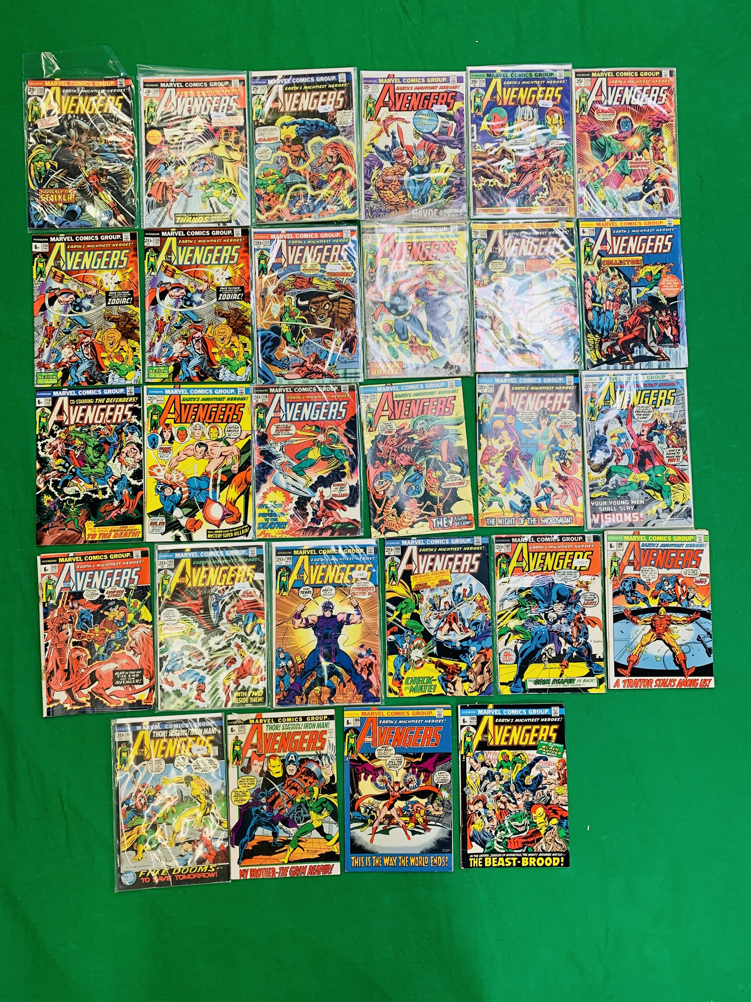 MARVEL COMICS THE AVENGERS NO. 101 - 299, MISSING ISSUES 103 AND 110.