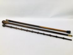 3 X VINTAGE WALKING CANES TO INCLUDE A ROSEWOOD EXAMPLE