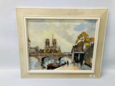 FRAMED CONTINENTAL OIL ON CANVAS "NOTRE DAME" BEARING SIGNATURE L. DU. BOIS W 49CM X H 40CM.