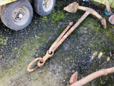AN OLD HEAVY CAST BOAT ANCHOR - DREDGED FROM NORFOLK RIVER BED - OVERALL LENGTH 204CM. MAX.