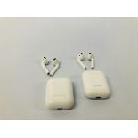 TWO PAIRS OF APPLE EAR PODS WITH CHARGING CASES - NO GUARANTEE OF CONNECTIVITY. SOLD AS SEEN.