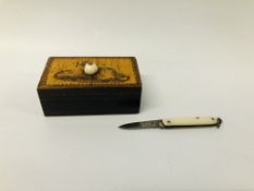 VINTAGE POCKET KNIFE AND A TUNBRIDGE WARE "GO TO BED" ETC.