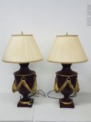 PAIR OF THOMAS BLAKEMORE CLASSICAL DESIGN TABLE LAMPS WITH PLEATED SHADES