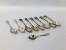 8 X SILVER FIDDLE PATTERN TEASPOONS AND ONE COFFEE SPOON