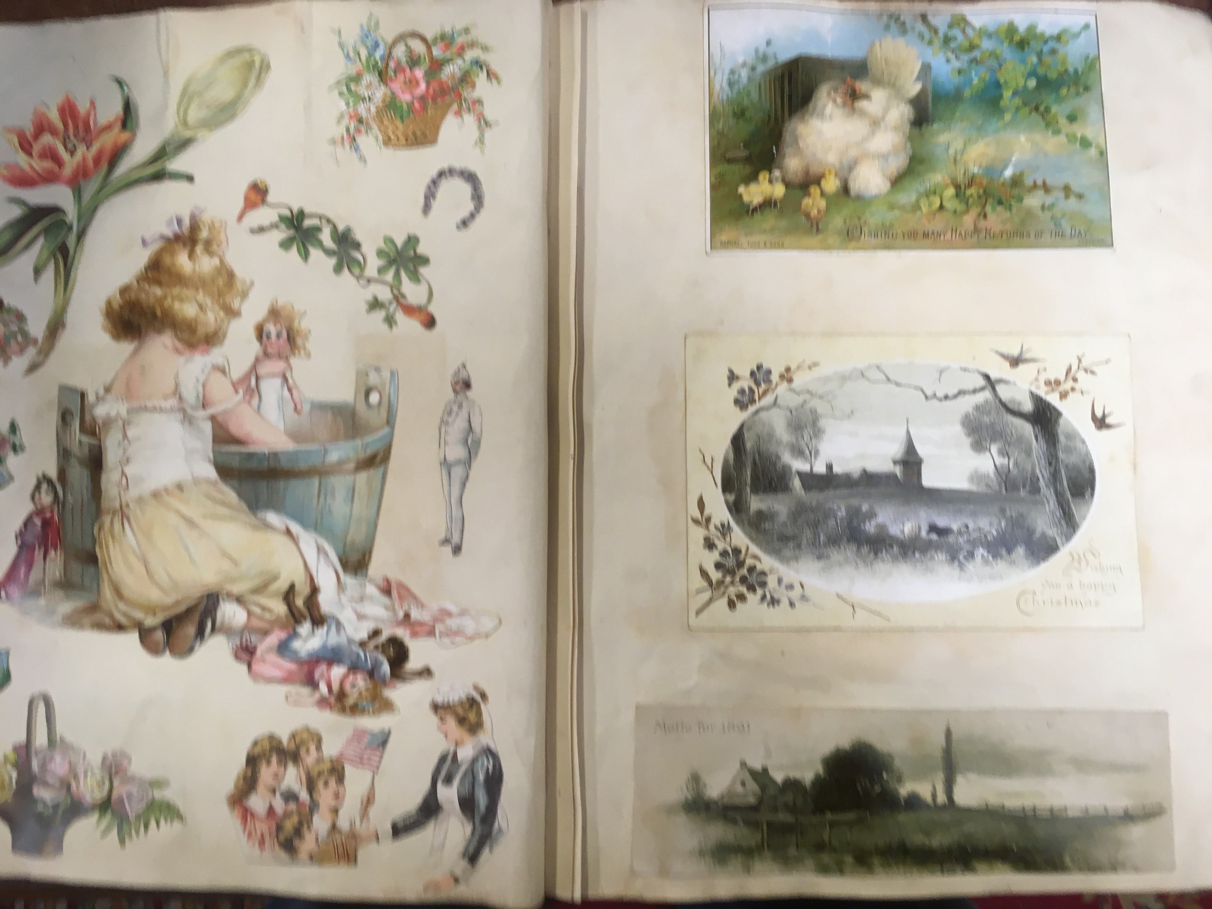 VICTORIAN / EDWARDIAN ERA SCRAP ALBUM WITH TYPICAL CONTENTS, - Image 4 of 9