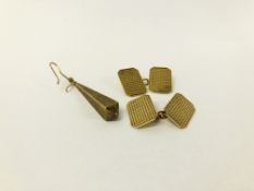 PAIR OF 9CT GOLD CUFFLINKS AND A SINGLE GOLD EARRING.