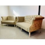 A MATCHING PAIR OF DESIGNER SOFAS,