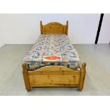 A GOOD QUALITY SOLID HONEY PINE SINGLE BEDSTEAD WITH AIR SPRUNG HERITAGE RENTAPINE MATTRESS WITH