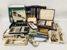 BOX OF ASSORTED BOXED SILVER PLATED CUTLERY, ETC.