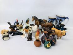 AN EXTENSIVE GROUP OF ANIMAL FIGURES AND DECORATIVE EFFECTS TO INCLUDE FENTON, COOPERCRAFT,