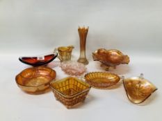 A GROUP OF CARNIVAL GLASS COMPRISING BOWLS,