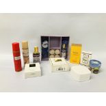 QUANTITY OF TOILETRIES TO INCLUDE EAU DE TOILETTE MARKED LANVIN AND HERMES (PART USED AS CLEARED)