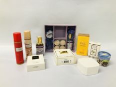 QUANTITY OF TOILETRIES TO INCLUDE EAU DE TOILETTE MARKED LANVIN AND HERMES (PART USED AS CLEARED)