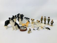 FOUR COUNTRY COMPANIONS DOG FIGURES ALONG WITH FIFTEEN OTHER VARIOUS DOG ORNAMENTS TO INCLUDE