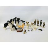 FOUR COUNTRY COMPANIONS DOG FIGURES ALONG WITH FIFTEEN OTHER VARIOUS DOG ORNAMENTS TO INCLUDE