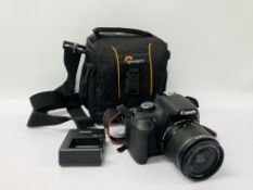 CANON EOS REBEL T5 DIGITAL SLR CAMERA BODY FITTED WITH CANON 18-55 MM LENS WITH CAMERA BAG AND