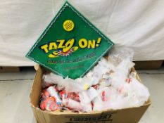LARGE COLLECTION OF WALKERS "TAZO" ALONG WITH A BOXED AND SEALED TAZO ON! BOARD GAME.