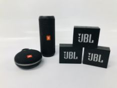 5 X VARIOUS JBL BLUETOOTH SPEAKERS TO INCLUDE CLIP - NO GUARANTEE OF CONNECTIVITY. SOLD AS SEEN.