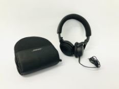 A PAIR OF BOSE BLUETOOTH HEADPHONES WITH CARRY CASE - NO GUARANTEE OF CONNECTIVITY. SOLD AS SEEN.