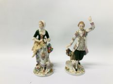 PAIR OF CONTINENTAL SITZENDORF STYLE HARD PASTE FIGURES H 16.5CM.