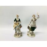 PAIR OF CONTINENTAL SITZENDORF STYLE HARD PASTE FIGURES H 16.5CM.