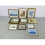 TEN VARIOUS FRAMED OIL, WATER COLOURS AND PRINTS.