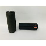 2 X UE BOOM PORTABLE BLUETOOTH SPEAKERS - NO GUARANTEE OF CONNECTIVITY. SOLD AS SEEN.