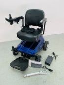 A MOBILITY PLUS QUICK SPLIT POWER WHEEL CHAIR COMPLETE WITH CHARGER, MANUAL AND TROLLEY TOWING EYE.