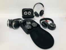 FIVE PAIRS OF BLUETOOTH AND WIRED EAR HEADPHONES TO INCLUDE SENNHEISER HD 4-50, JBL LIVE,