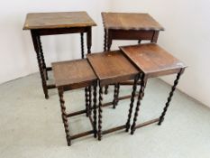 TWO VINTAGE BARLEY TWIST OCCASIONAL TABLES TOGETHER WITH A NEST OF THREE OAK BARLEY TWIST