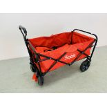 A FOLDING SABLE RED CANVAS TROLLEY