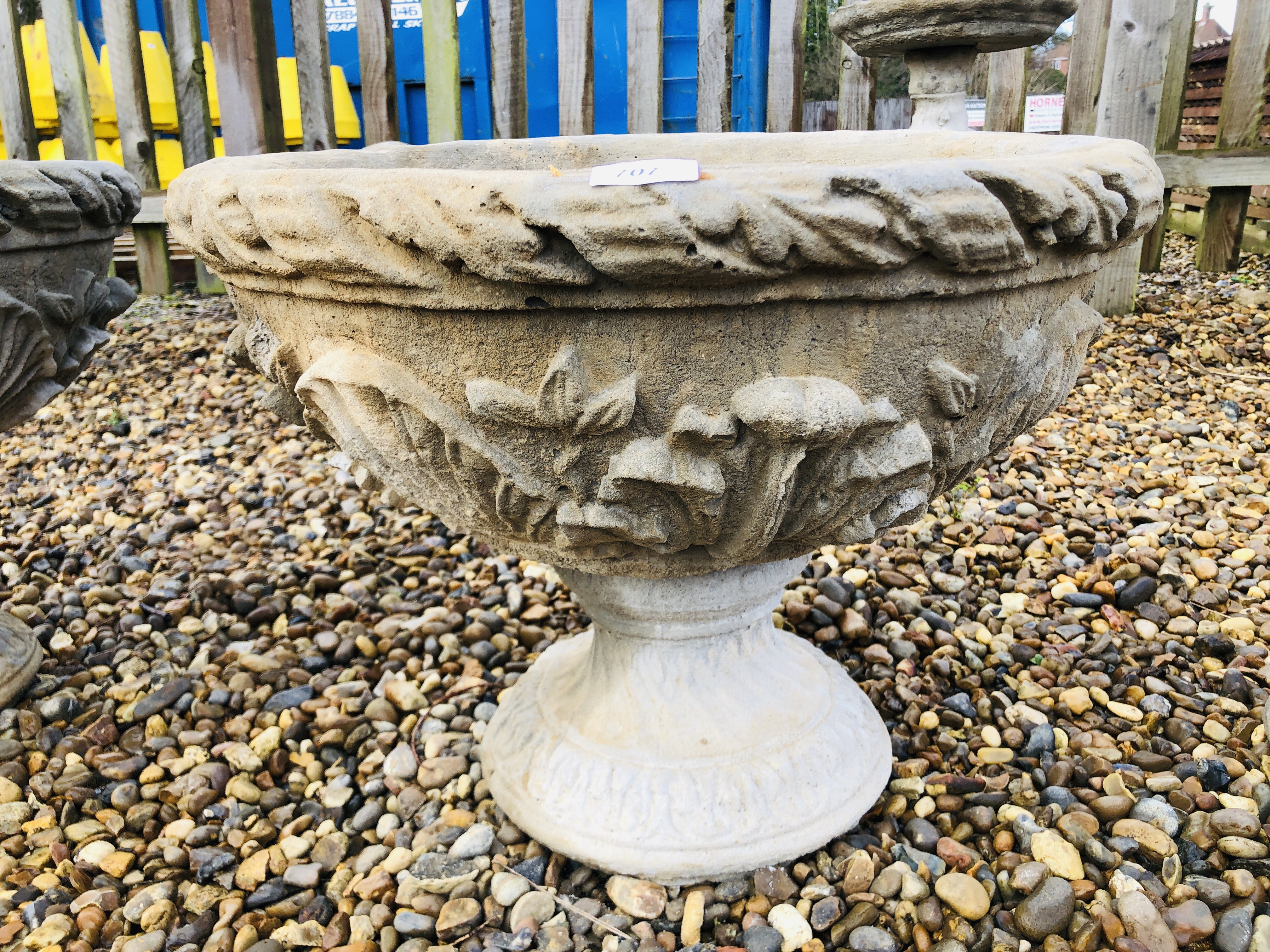 A PAIR OF GARDEN STONEWORK PEDESTAL BOWL PLANTERS HEIGHT 40CM. DIA. 55CM. - Image 2 of 3