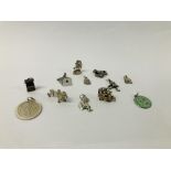 12 X ASSORTED VINTAGE SILVER CHARMS TO INCLUDE PUNCH AND JUDY, ETC.