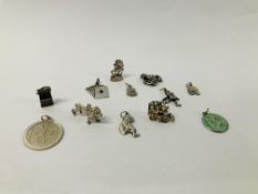 12 X ASSORTED VINTAGE SILVER CHARMS TO INCLUDE PUNCH AND JUDY, ETC.