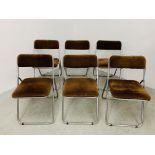 A SET OF SIX RETRO CHROME FRAMED FOLDING CHAIRS WITH BROWN CORDUROY SEATS AND BACK RESTS -