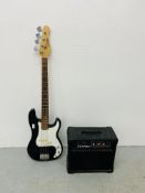 AN ENCORE BASS GUITAR ALONG WITH LANEY AMPLIFIER - SOLD AS SEEN.