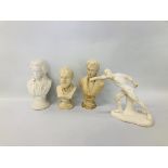 A GROUP OF PLASTER AND OTHER BUSTS,