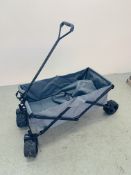 A FOLDING TECTAKE GREY CANVAS TROLLEY ON WIDE BEACH/OFF ROAD WHEELS