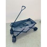 A FOLDING TECTAKE GREY CANVAS TROLLEY ON WIDE BEACH/OFF ROAD WHEELS