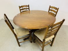 A GOOD QUALITY REPRODUCTION SOLID OAK PEDESTAL BREAKFAST TABLE WITH CIRCULAR TOP (DIA. 122CM.